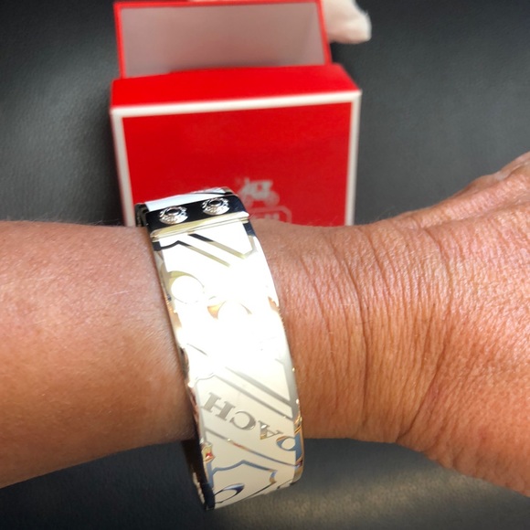 Coach stainless and white enamel bangle bracelet - Picture 3 of 6